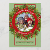 Aangepaste foto Classic Green Holly Red Berries Feestdagenkaart (Voorkant)