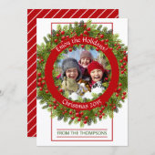 Aangepaste foto Classic Green Holly Red Berries Feestdagenkaart (Voorkant / Achterkant)
