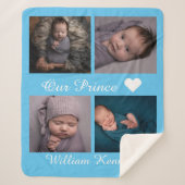 Aangepaste foto collage baby naam monogram blauw sherpa deken (Voorkant)