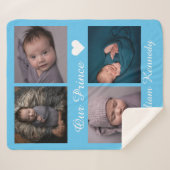 Aangepaste foto collage baby naam monogram blauw sherpa deken (Voorkant (horizontaal))