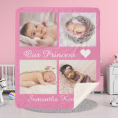 Aangepaste foto collage baby naam monogram roze sherpa deken