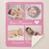 Aangepaste foto collage baby naam monogram roze sherpa deken (Voorkant)