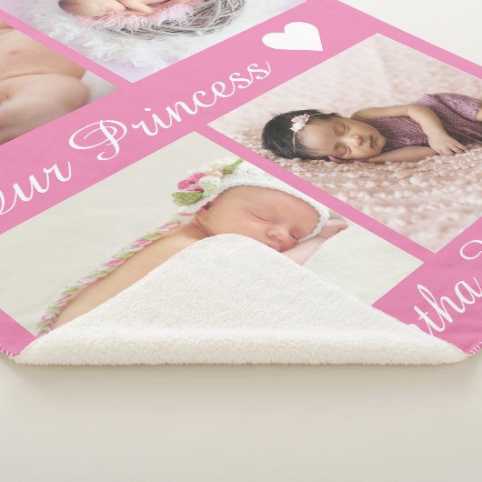 Aangepaste foto collage baby naam monogram roze sherpa deken (3/4)