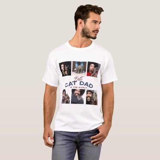 Aangepaste foto Collage Best Cat Dad in World T-shirt (Voorkant volledig)