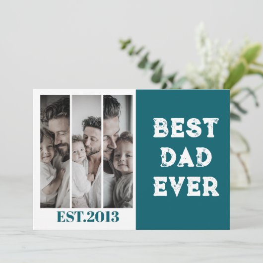Aangepaste Foto Collage Beste Papa Ooit EST Jaar Kaart (Staand voorkant)