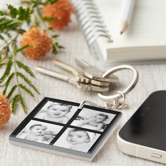 Aangepaste foto Collage Black 4 Afbeeldingen Sleutelhanger (Voorkant Rechts)