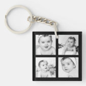 Aangepaste foto Collage Black 4 Afbeeldingen Sleutelhanger (Voorkant)