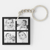 Aangepaste foto Collage Black 4 Afbeeldingen Sleutelhanger (Achterkant)