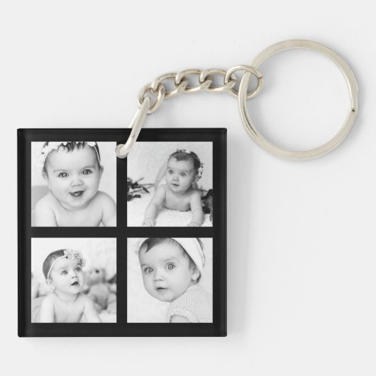 Aangepaste foto Collage Black 4 Afbeeldingen Sleutelhanger (Achterkant)
