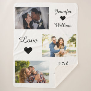 Aangepaste foto Collage bruiloft Datum liefde Whit Sherpa Deken