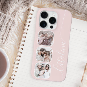 Aangepaste foto-collage gepersonaliseerd Blush Roz iPhone 16 Pro Hoesje