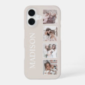 Aangepaste foto collage gepersonaliseerde beige iPhone 16 hoesje (Achterkant)
