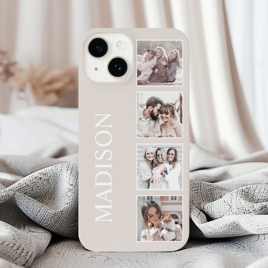 Aangepaste foto collage gepersonaliseerde beige iPhone 16 hoesje