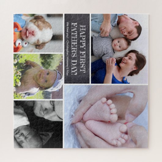 Aangepaste foto Collage Happy First Vaderdag Legpuzzel (Horizontaal)