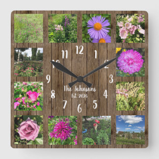 Aangepaste foto collage landelijke roestige hout vierkante klok