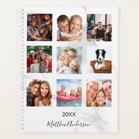 Aangepaste foto collage marmeren monogram 2026 wit planner (Voorkant)