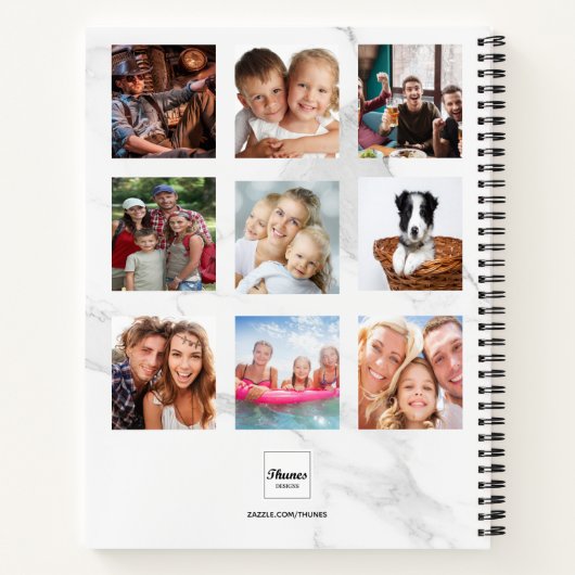 Aangepaste foto collage marmeren monogram wit notitieboek (Achterkant)