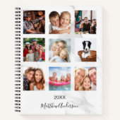 Aangepaste foto collage marmeren monogram wit notitieboek (Voorkant)