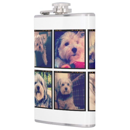 Aangepaste foto collage met vierkante foto's heupfles (Links)
