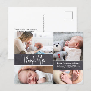 Aangepaste foto-collage modern chalkboard babyjong uitnodiging briefkaart