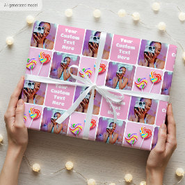 Aangepaste foto collage moderne retro roze trendy cadeaupapier