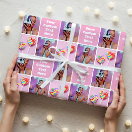 Aangepaste foto collage moderne retro roze trendy cadeaupapier