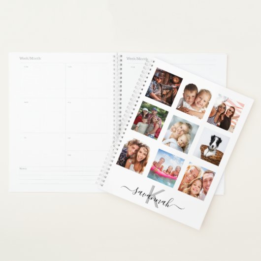 Aangepaste foto collage monogram wit 2026 planner (Display)
