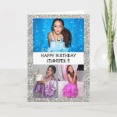 Aangepaste foto Collage naam Glitter Happy jarig Kaart (Voorkant)