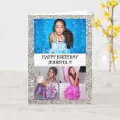 Aangepaste foto Collage naam Glitter Happy jarig Kaart