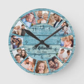 Aangepaste foto Collage Natural Wood Naam Ronde Klok (Voorkant)