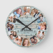 Aangepaste foto Collage Natural Wood Naam Ronde Klok (Voorkant)