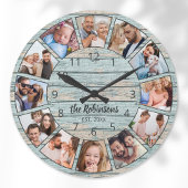 Aangepaste foto Collage Natural Wood Naam Ronde Klok