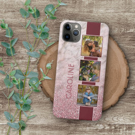 Aangepaste foto collage op roze marmer patroon iPhone 16 pro max hoesje