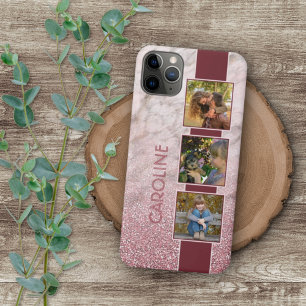 Aangepaste foto collage op roze marmer patroon iPhone 16 pro max hoesje