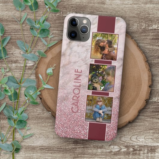 Aangepaste foto-collage op roze marmerpatroon Case-Mate iPhone case