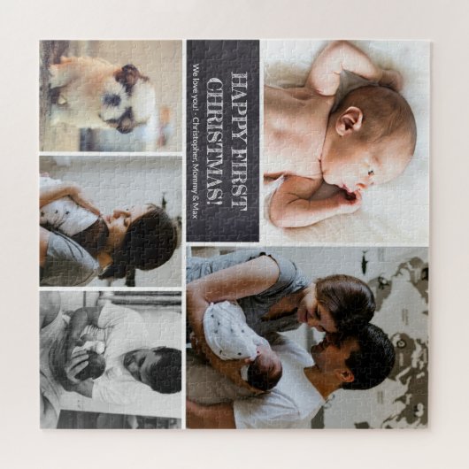 Aangepaste foto Collage Pap Happy First Kerstfeest Legpuzzel (Horizontaal)