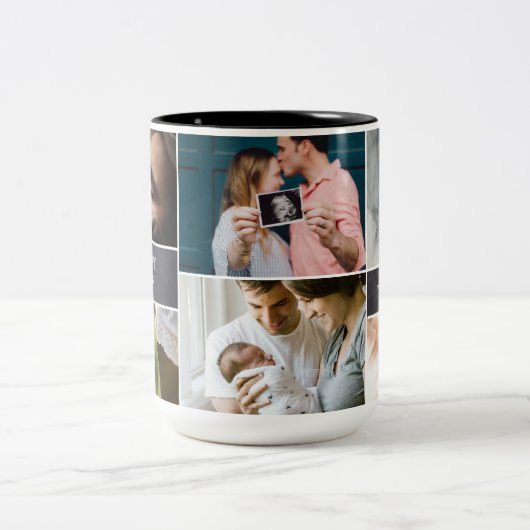 Aangepaste foto Collage Pap Happy First Kerstfeest Tweekleurige Koffiemok (Center)