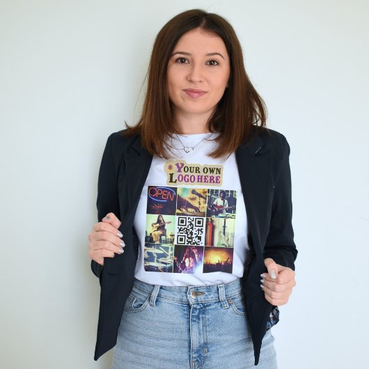 Aangepaste foto-collage Qr-code en logo T-shirt