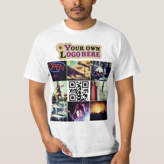 Aangepaste foto-collage Qr-code en logo T-shirt (Voorkant)