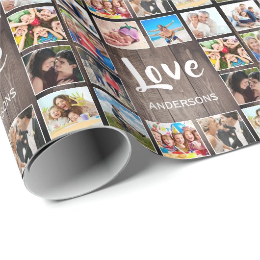 Aangepaste foto Collage Rustic Farmhouse Love Fami Cadeaupapier (Rol Hoek)