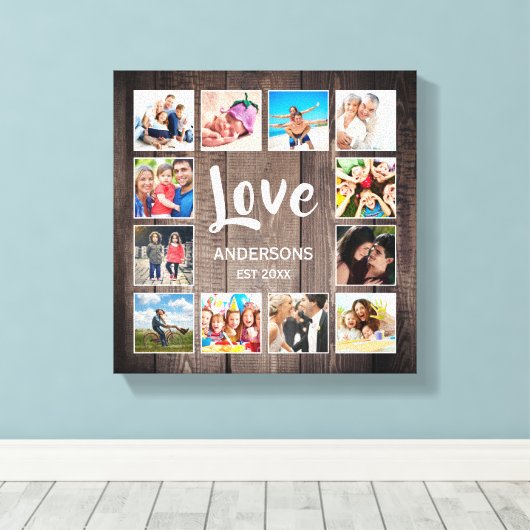 Aangepaste foto Collage Rustic Farmhouse Love Fami Canvas Afdruk (Insitu (Houten vloer))