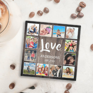 Aangepaste foto Collage Rustic Farmhouse Love Fami Glazen Onderzetter