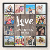 Aangepaste foto Collage Rustic Farmhouse Love Fami Glazen Onderzetter (Voorkant)