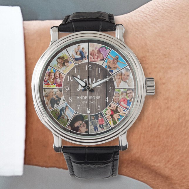 Aangepaste foto Collage Rustic Farmhouse Love Fami Horloge (Creator heeft geüpload)