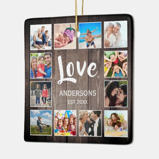 Aangepaste foto Collage Rustic Farmhouse Love Fami Keramisch Ornament (Links)