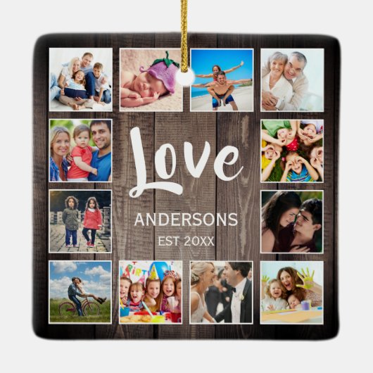 Aangepaste foto Collage Rustic Farmhouse Love Fami Keramisch Ornament (Achterkant)