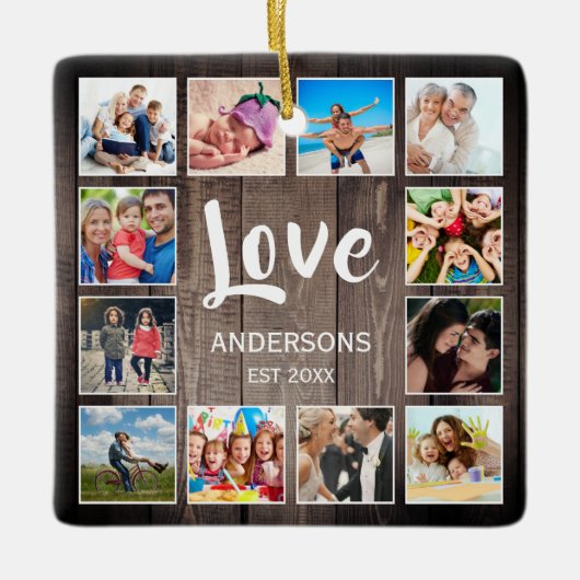 Aangepaste foto Collage Rustic Farmhouse Love Fami Keramisch Ornament (Voorkant)