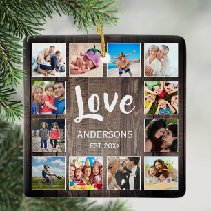 Aangepaste foto Collage Rustic Farmhouse Love Fami Keramisch Ornament