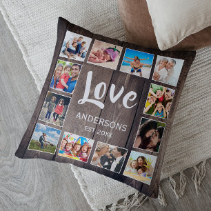Aangepaste foto Collage Rustic Farmhouse Love Fami Kussen