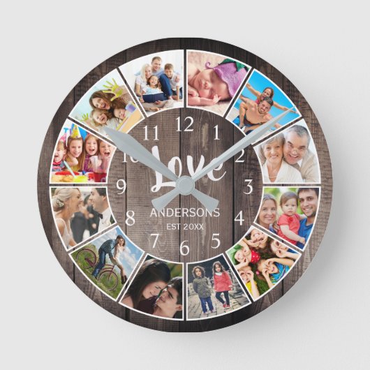 Aangepaste foto Collage Rustic Farmhouse Love Fami Ronde Klok (Voorkant)